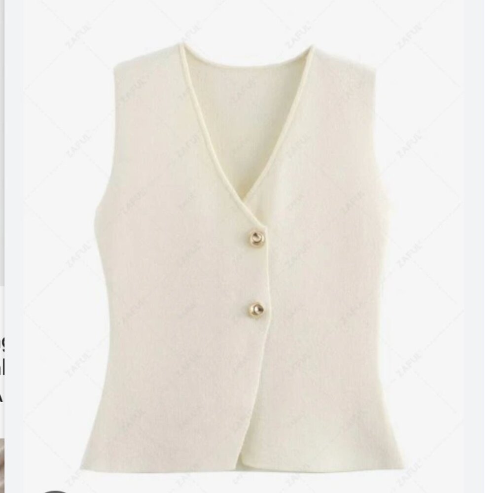 Zara White Sleeveless Top with Gold Buttons - Picture 7 of 7